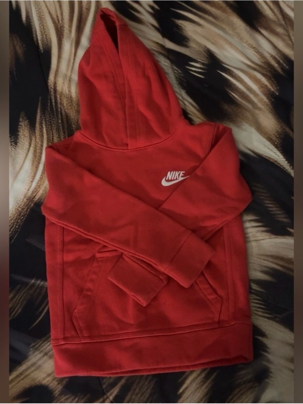 Nike Red Kids Hooded Sweatshirt with Swoosh Logo